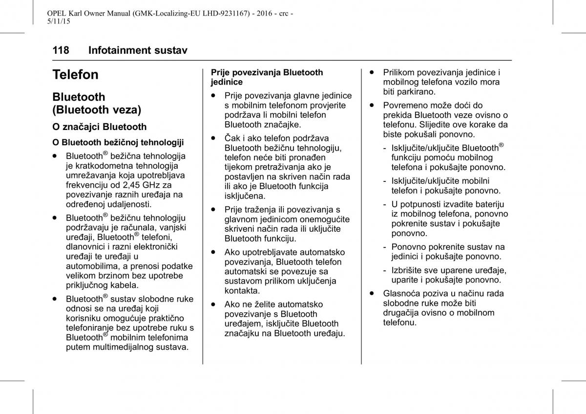 Opel Karl vlasnicko uputstvo / page 119