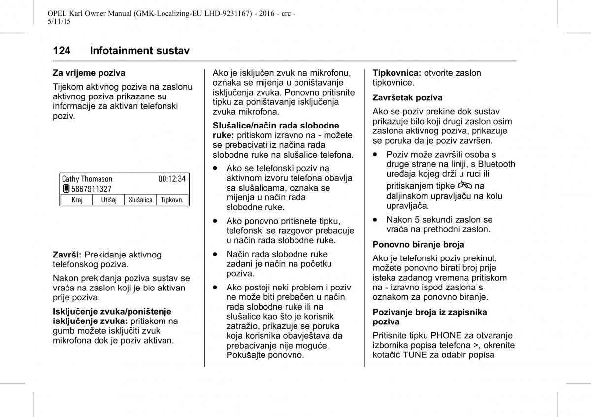 Opel Karl vlasnicko uputstvo / page 125