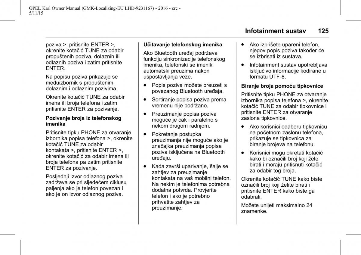 Opel Karl vlasnicko uputstvo / page 126