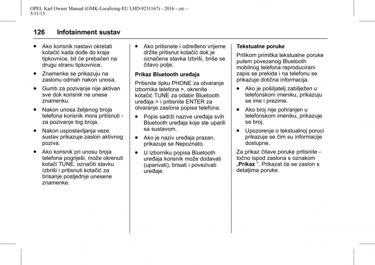 Opel Karl vlasnicko uputstvo / page 127