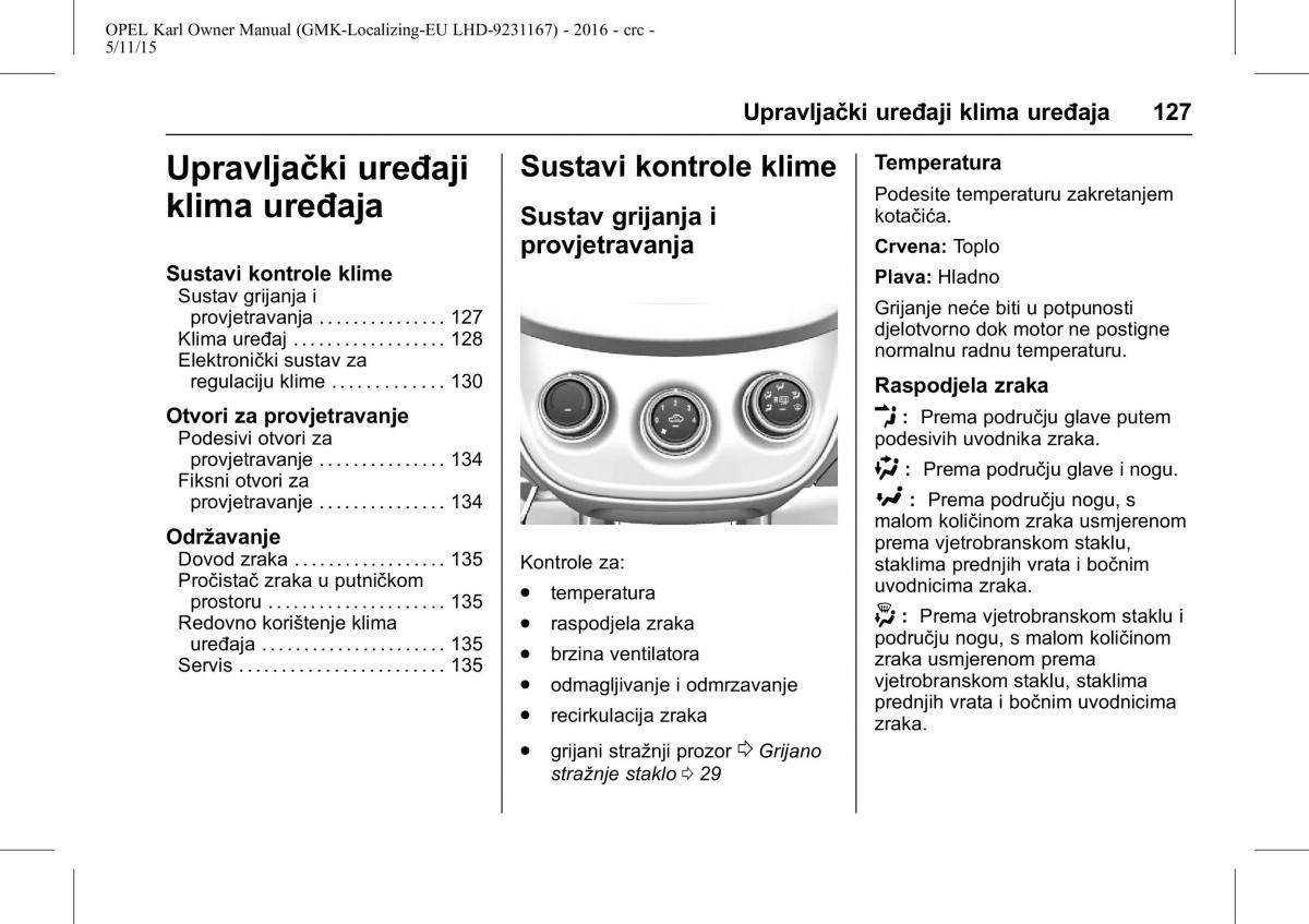 Opel Karl vlasnicko uputstvo / page 128