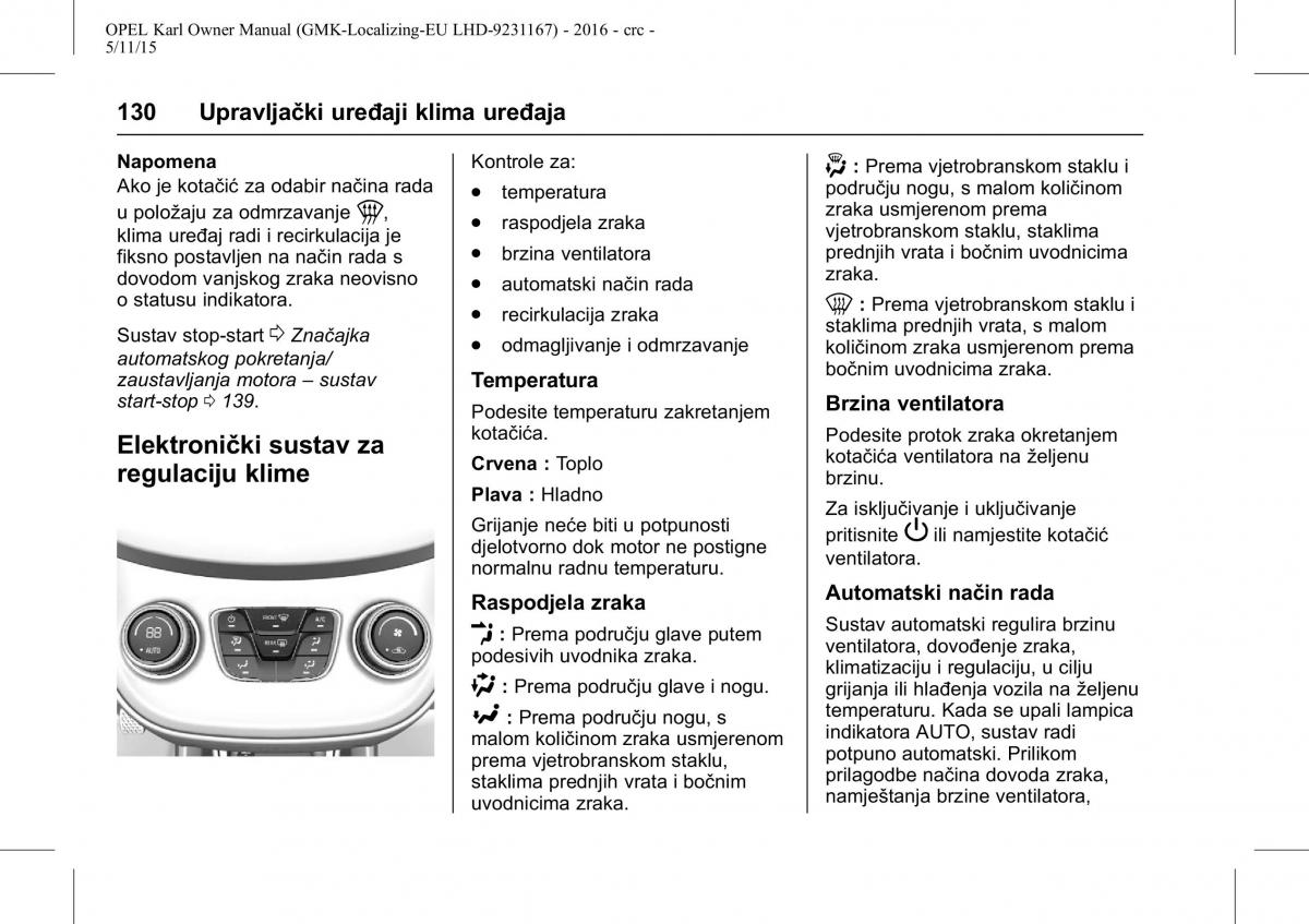 Opel Karl vlasnicko uputstvo / page 131