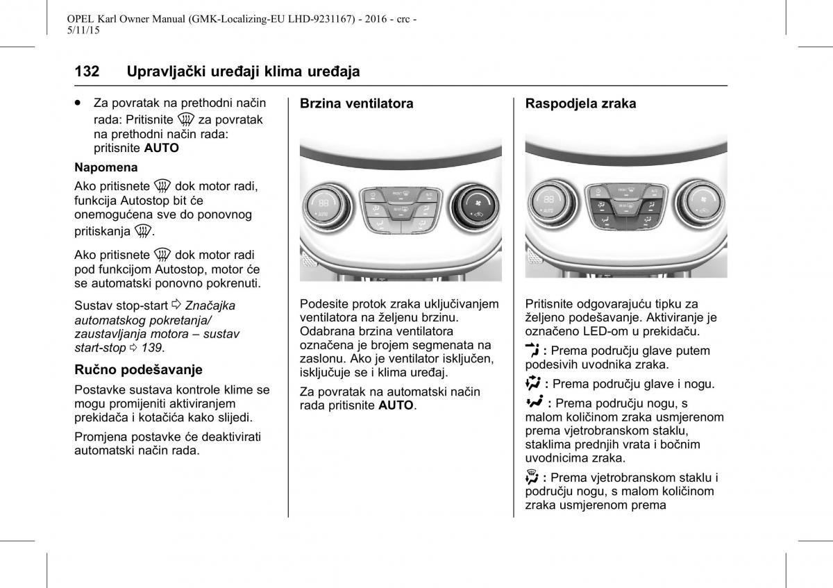 Opel Karl vlasnicko uputstvo / page 133