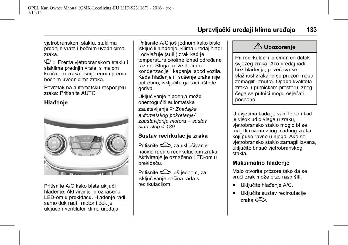 Opel Karl vlasnicko uputstvo / page 134