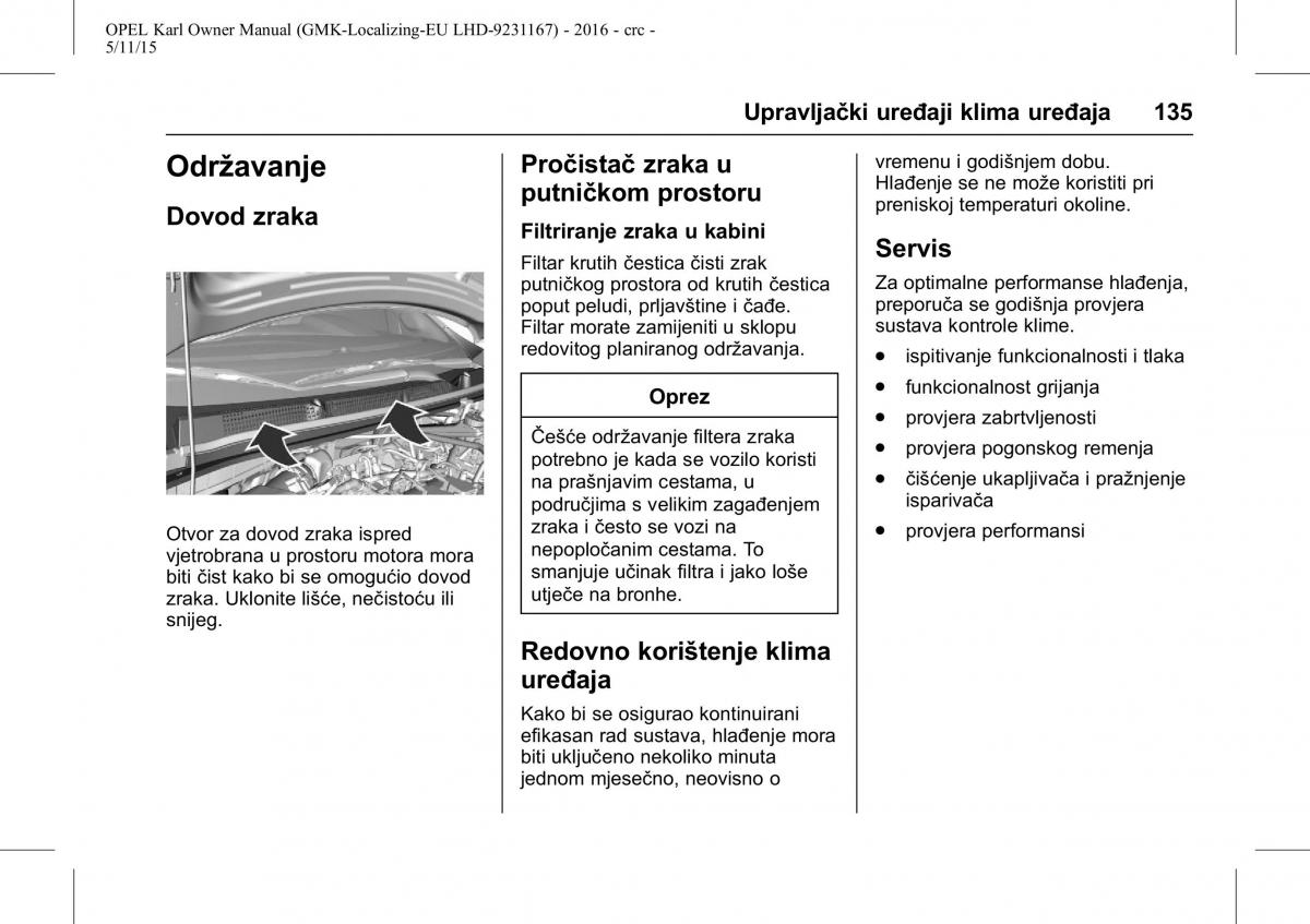 Opel Karl vlasnicko uputstvo / page 136