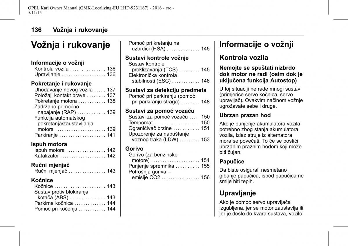 Opel Karl vlasnicko uputstvo / page 137