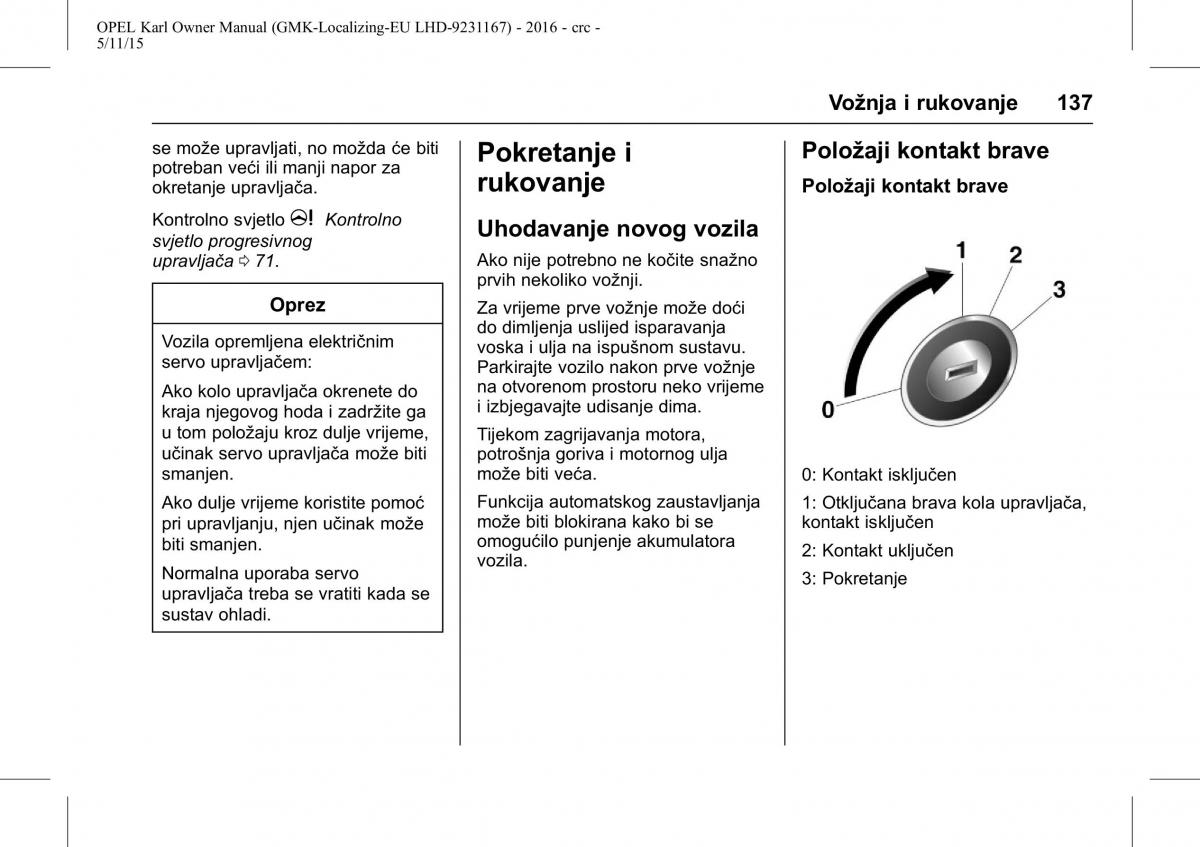 Opel Karl vlasnicko uputstvo / page 138