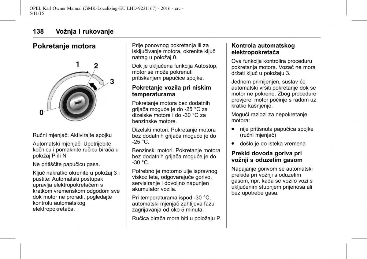 Opel Karl vlasnicko uputstvo / page 139