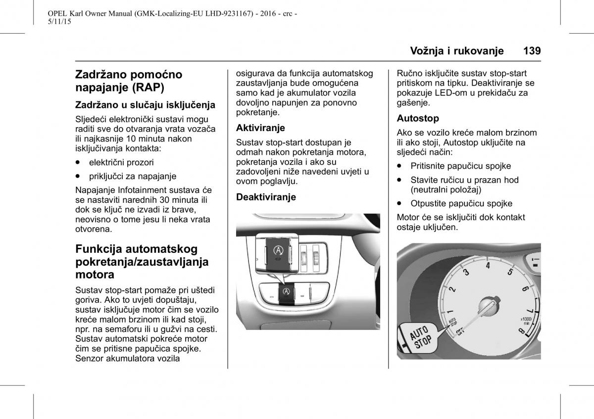 Opel Karl vlasnicko uputstvo / page 140