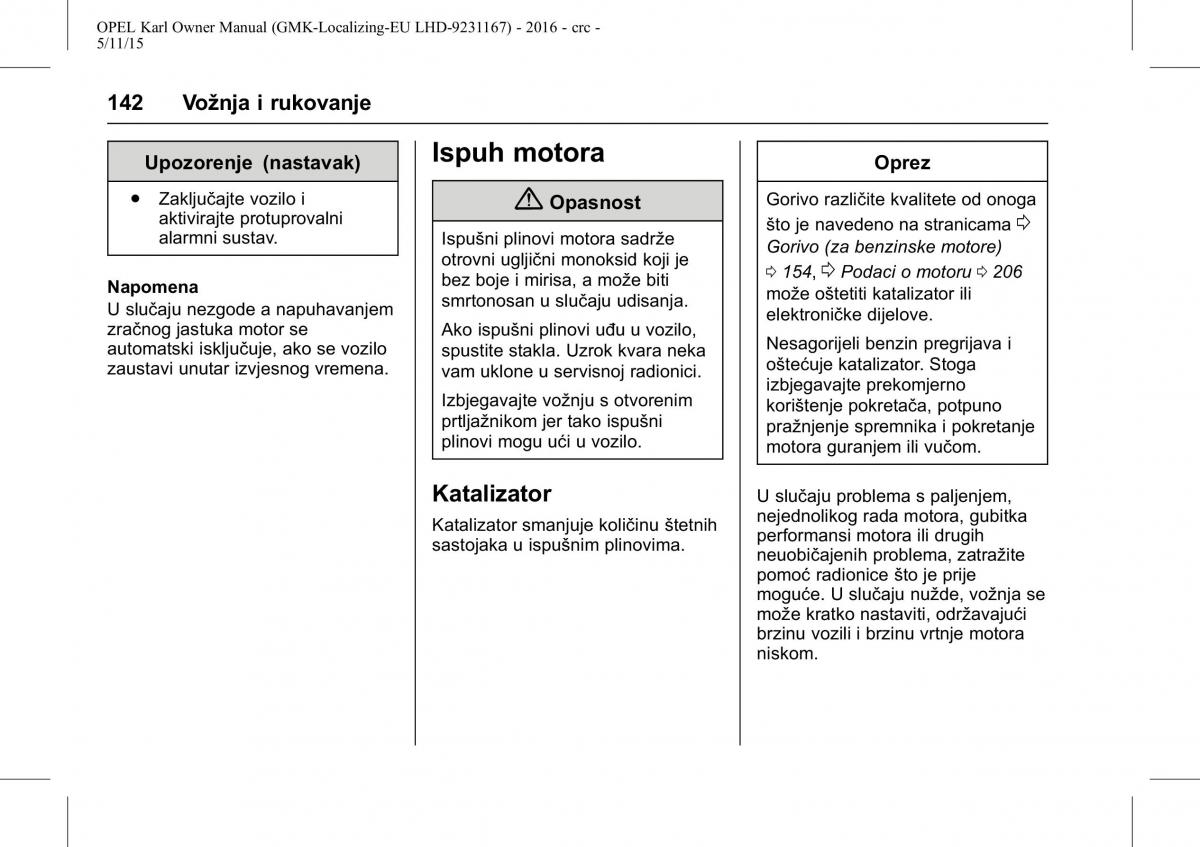 Opel Karl vlasnicko uputstvo / page 143