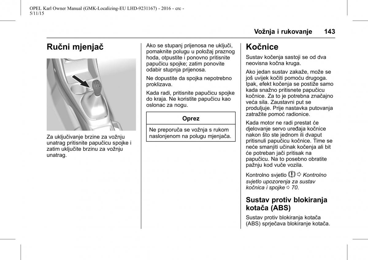 Opel Karl vlasnicko uputstvo / page 144