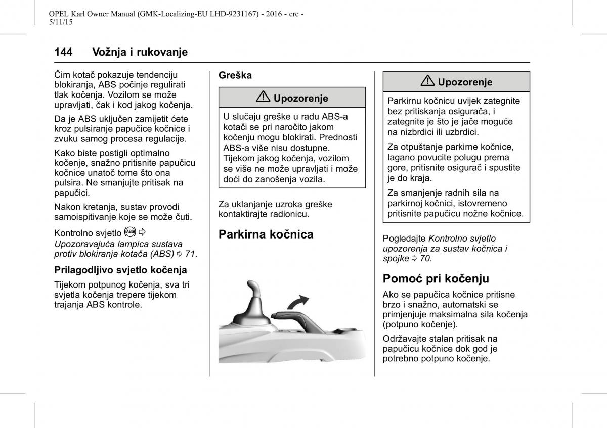 Opel Karl vlasnicko uputstvo / page 145