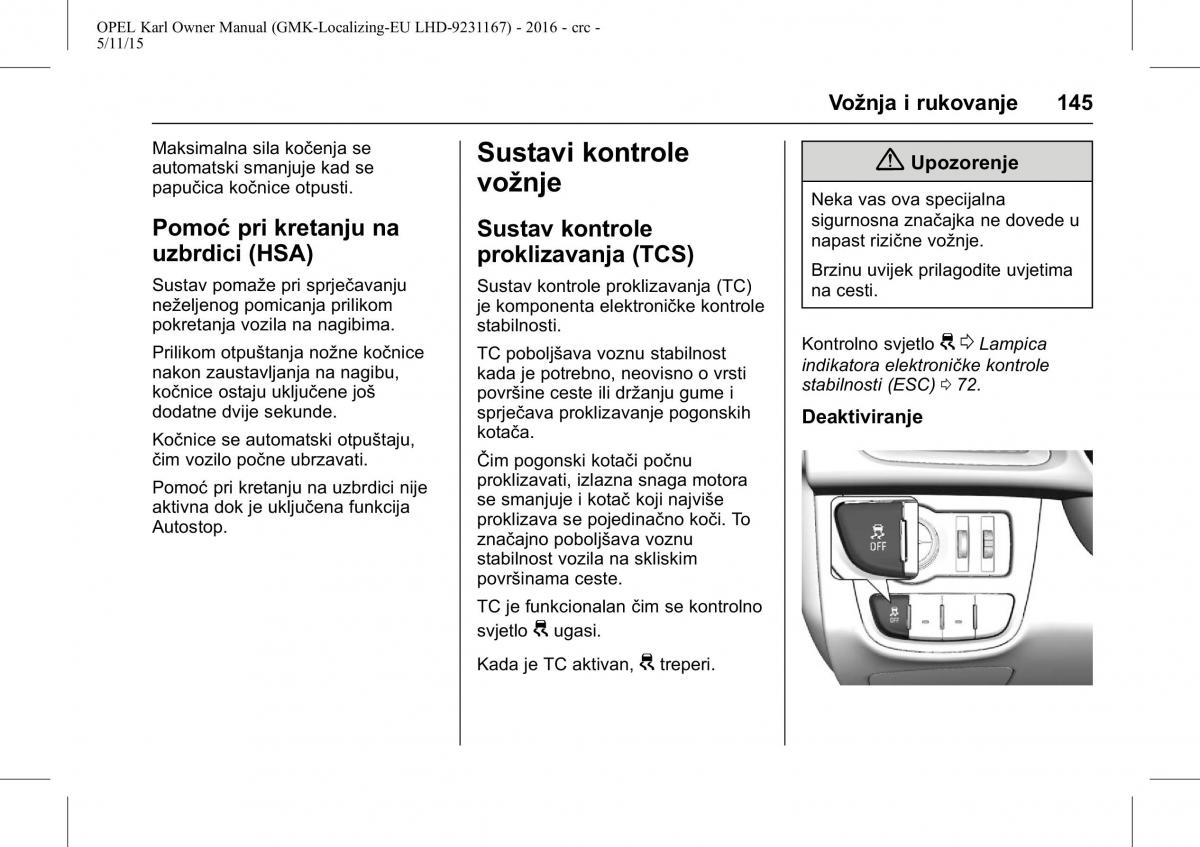 Opel Karl vlasnicko uputstvo / page 146