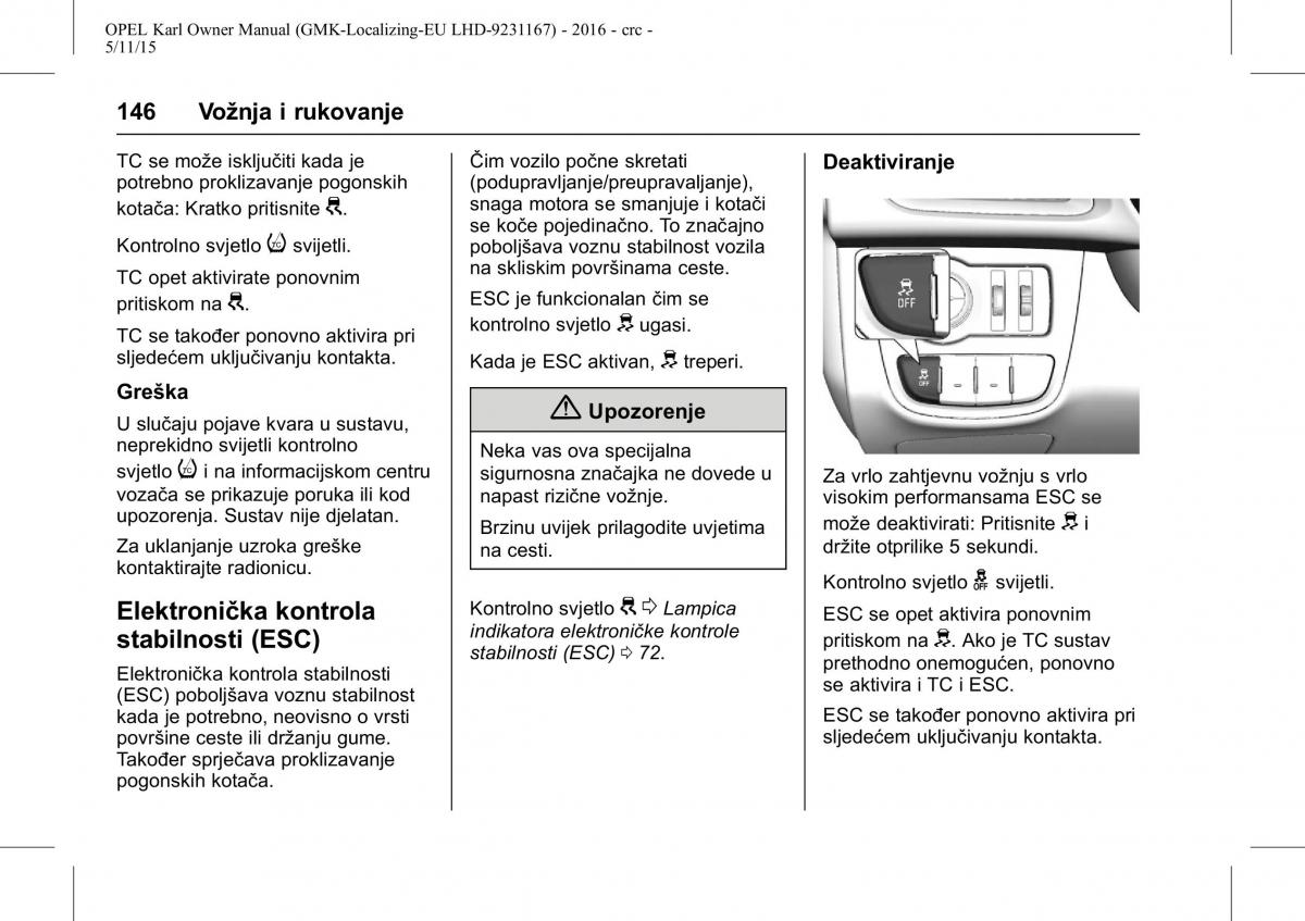 Opel Karl vlasnicko uputstvo / page 147