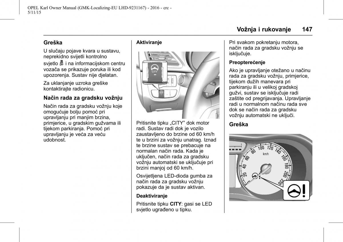 Opel Karl vlasnicko uputstvo / page 148