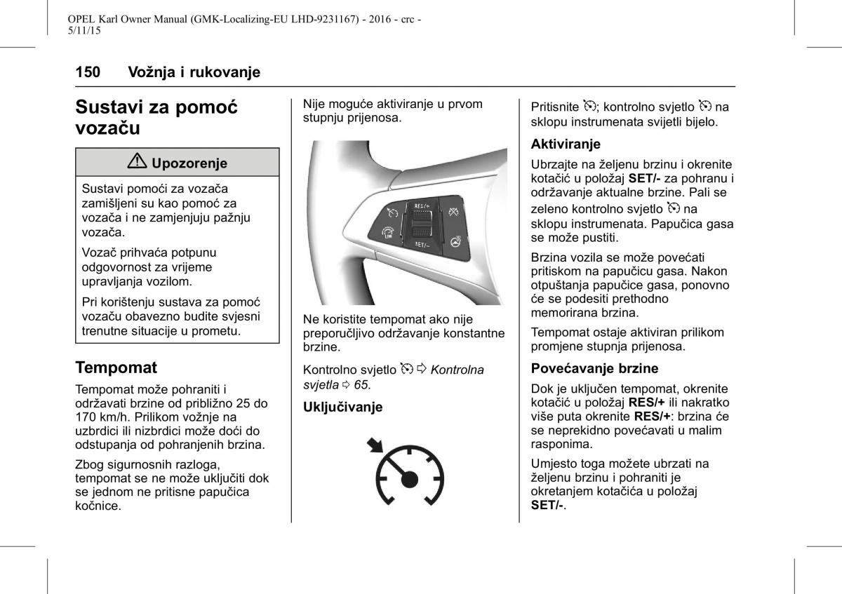 Opel Karl vlasnicko uputstvo / page 151