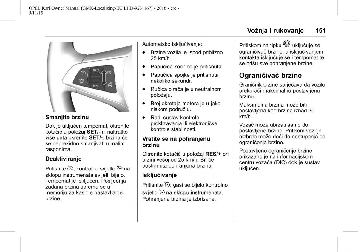 Opel Karl vlasnicko uputstvo / page 152