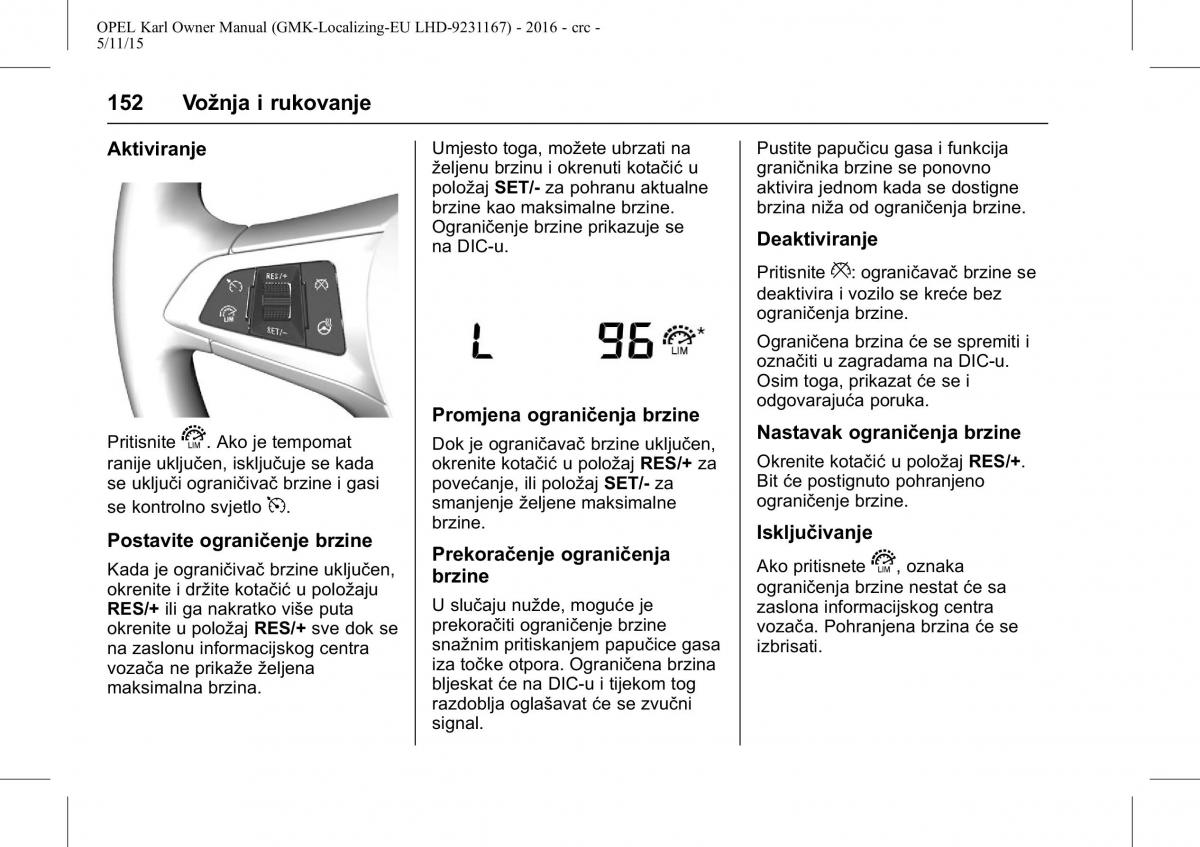 Opel Karl vlasnicko uputstvo / page 153