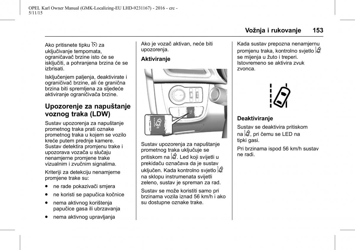 Opel Karl vlasnicko uputstvo / page 154