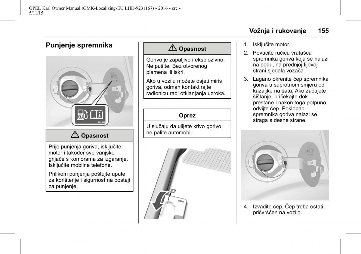 Opel Karl vlasnicko uputstvo / page 156