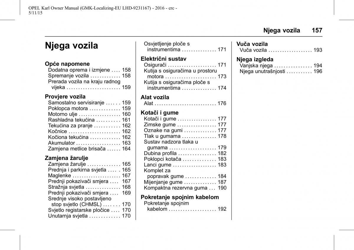 Opel Karl vlasnicko uputstvo / page 158