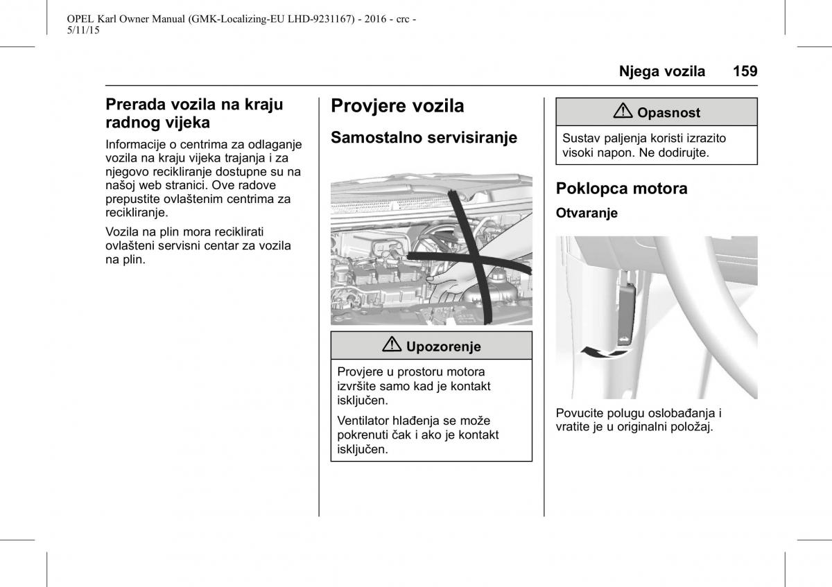 Opel Karl vlasnicko uputstvo / page 160