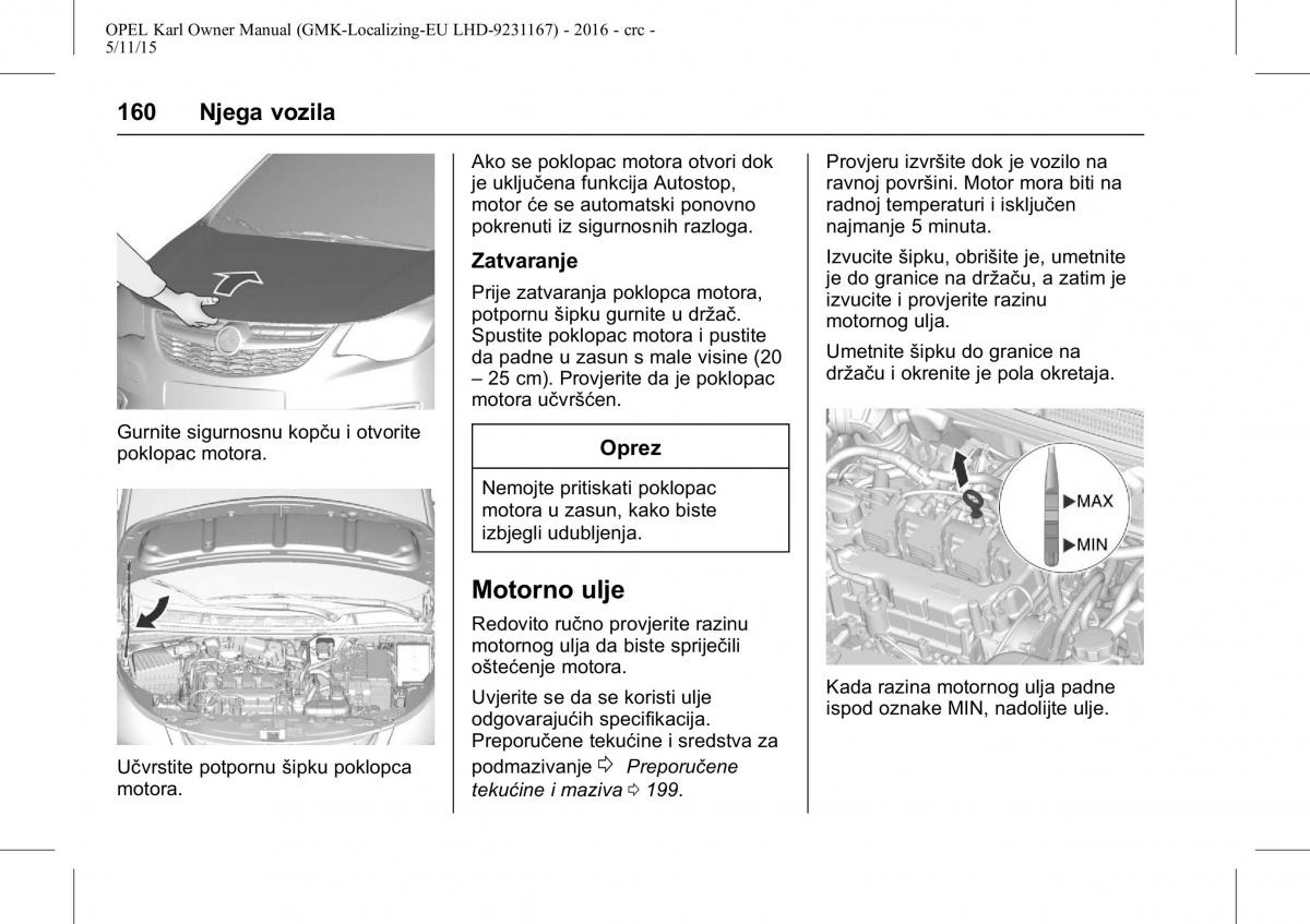 Opel Karl vlasnicko uputstvo / page 161