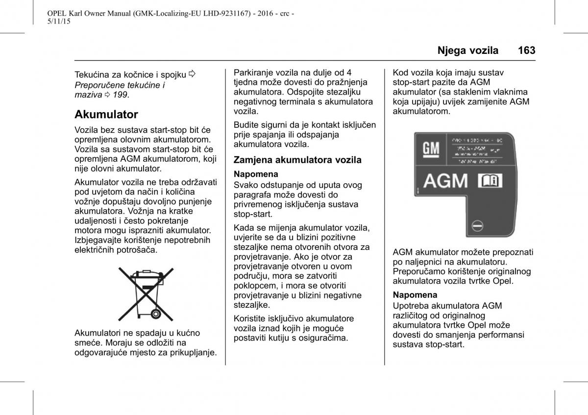 Opel Karl vlasnicko uputstvo / page 164