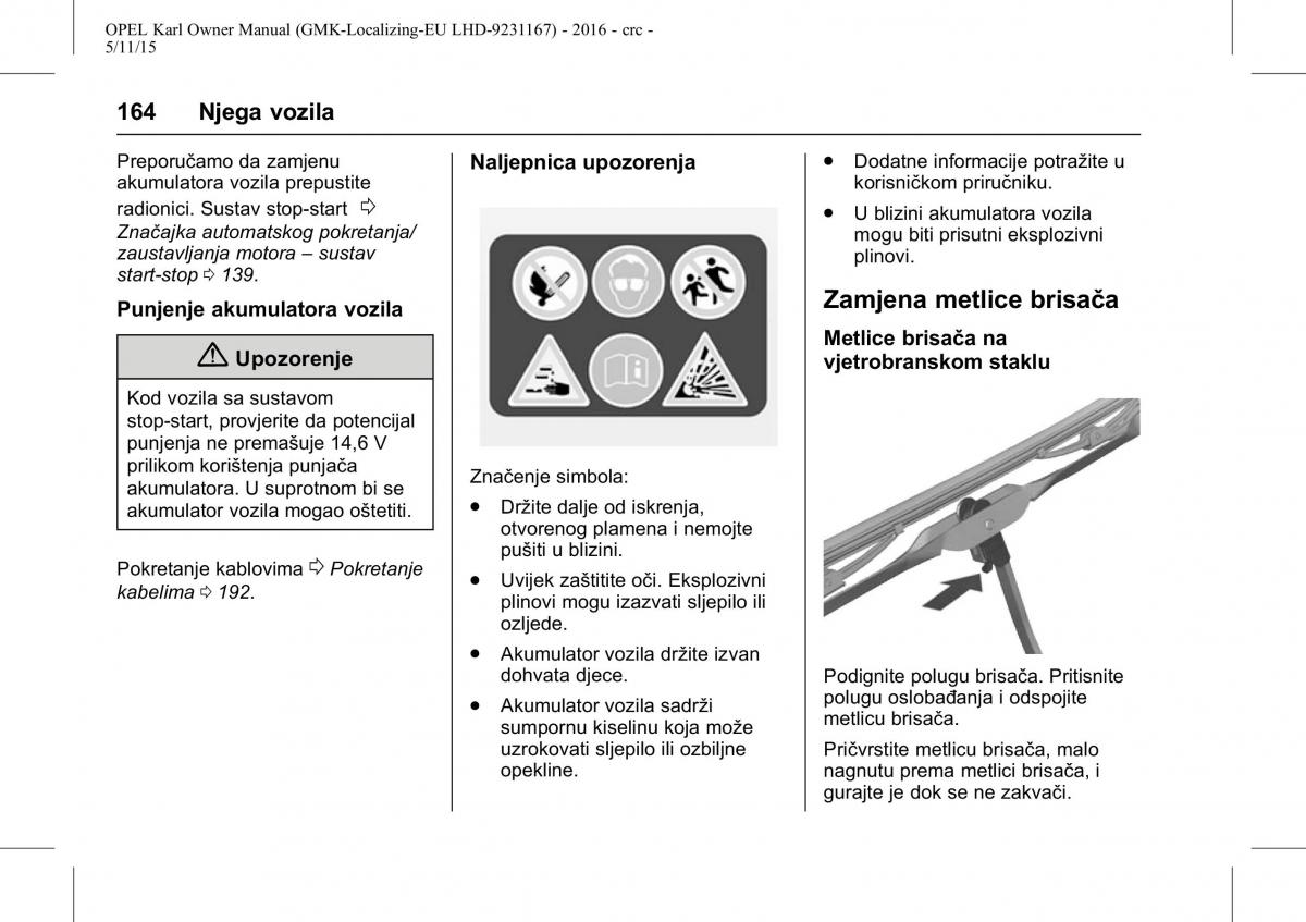 Opel Karl vlasnicko uputstvo / page 165