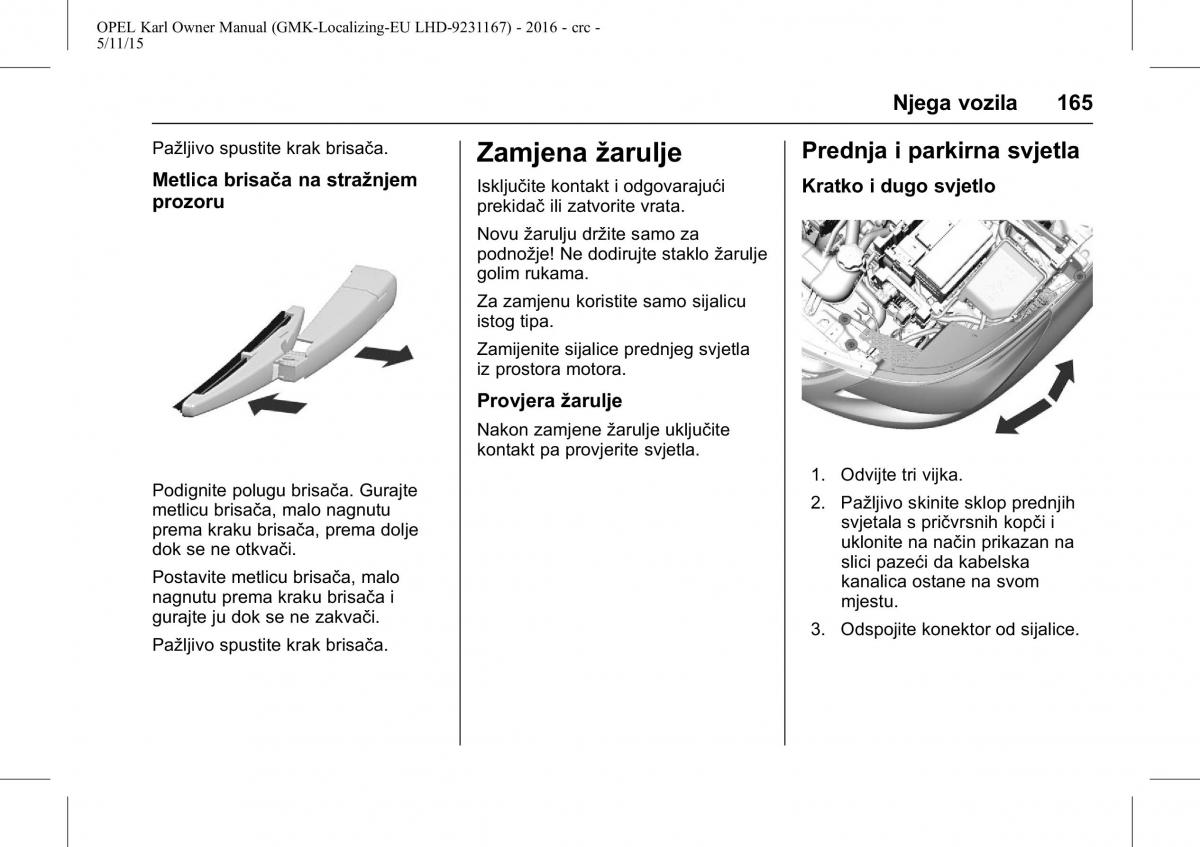 Opel Karl vlasnicko uputstvo / page 166