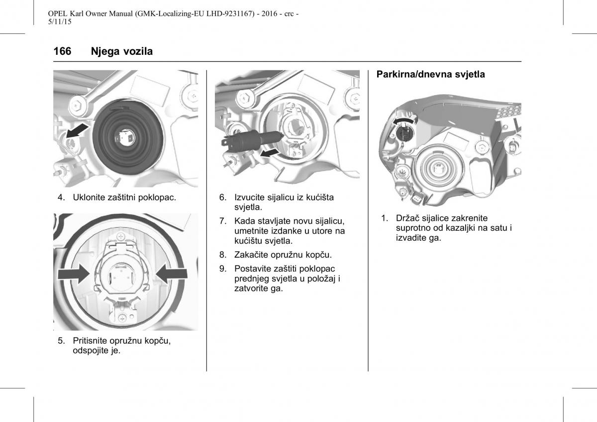 Opel Karl vlasnicko uputstvo / page 167