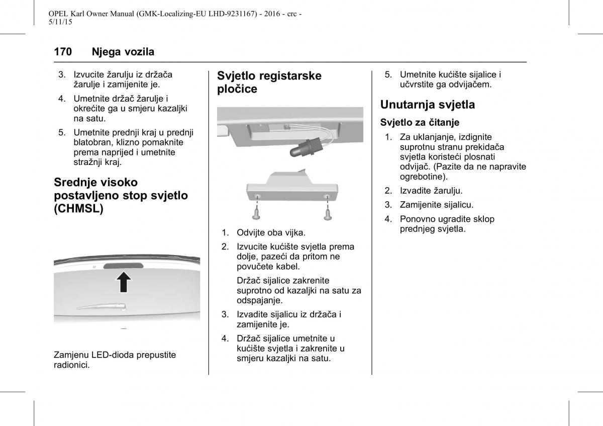 Opel Karl vlasnicko uputstvo / page 171