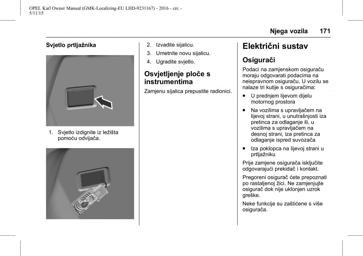 Opel Karl vlasnicko uputstvo / page 172