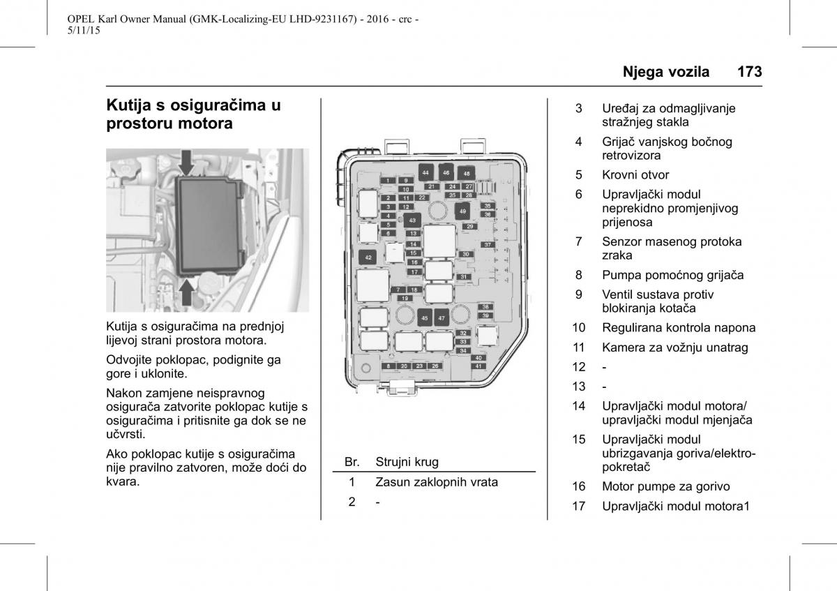 Opel Karl vlasnicko uputstvo / page 174