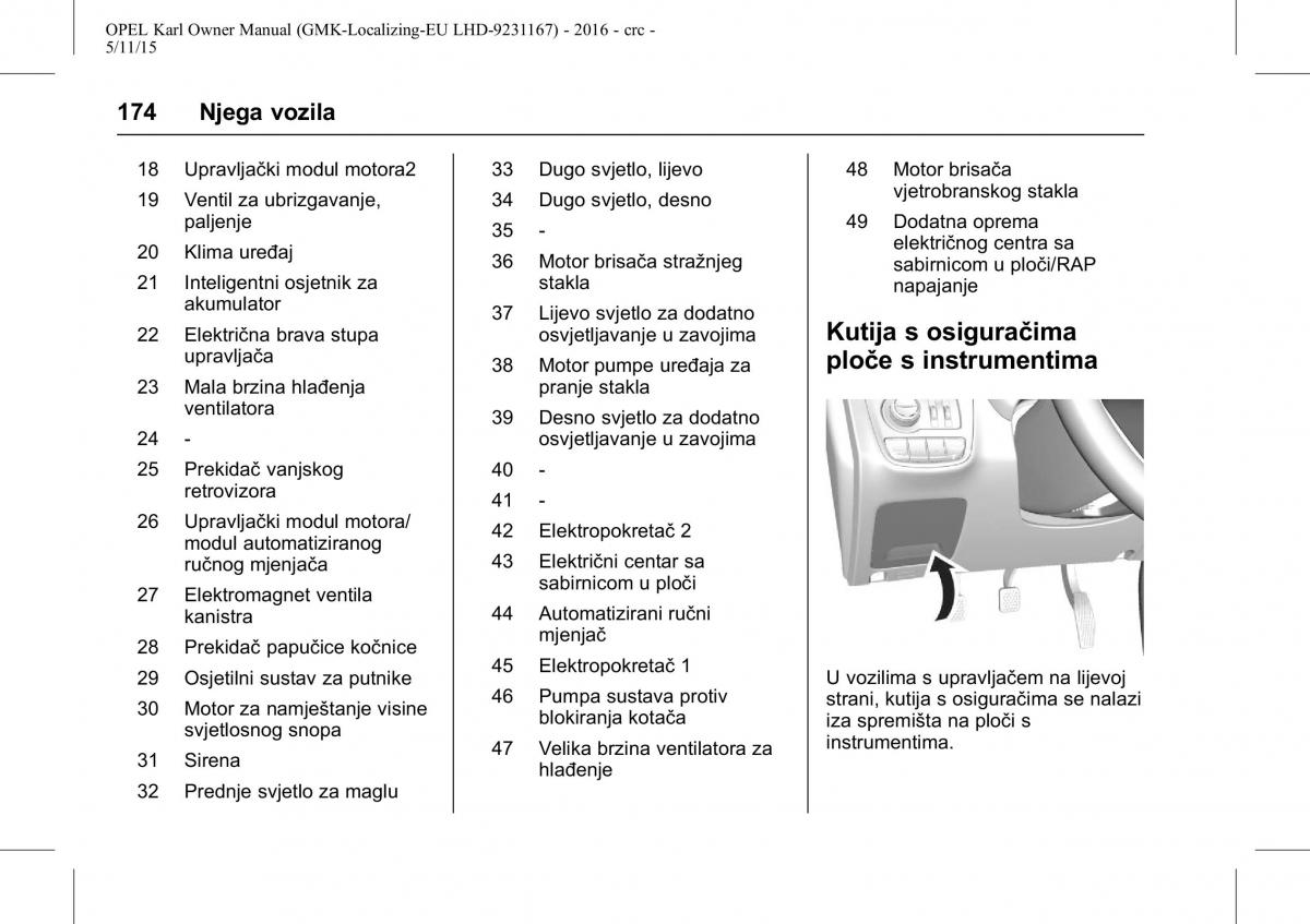 Opel Karl vlasnicko uputstvo / page 175