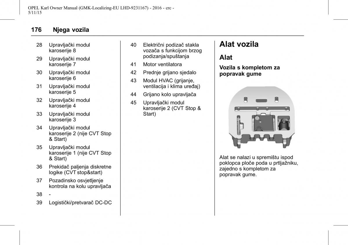 Opel Karl vlasnicko uputstvo / page 177