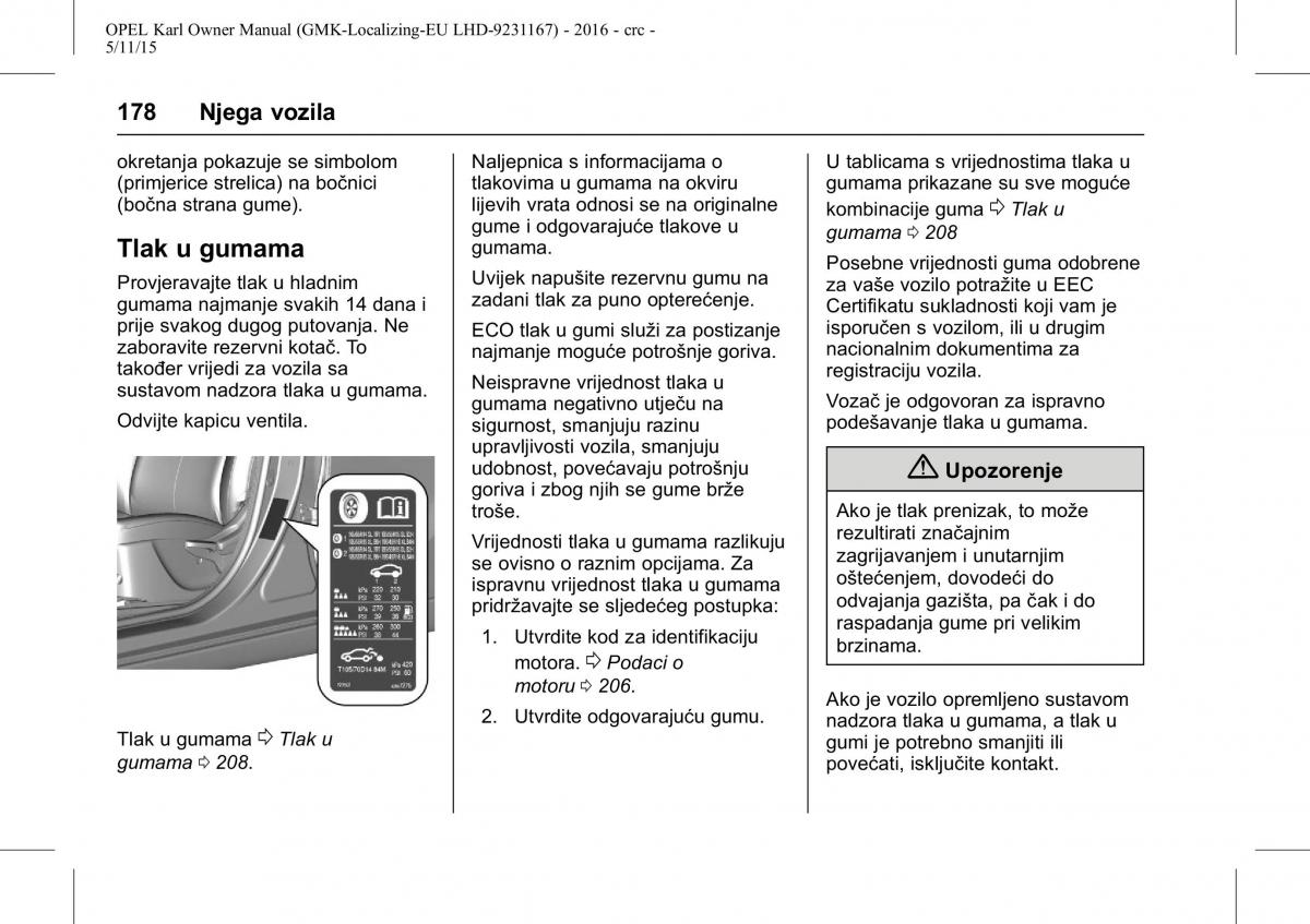 Opel Karl vlasnicko uputstvo / page 179