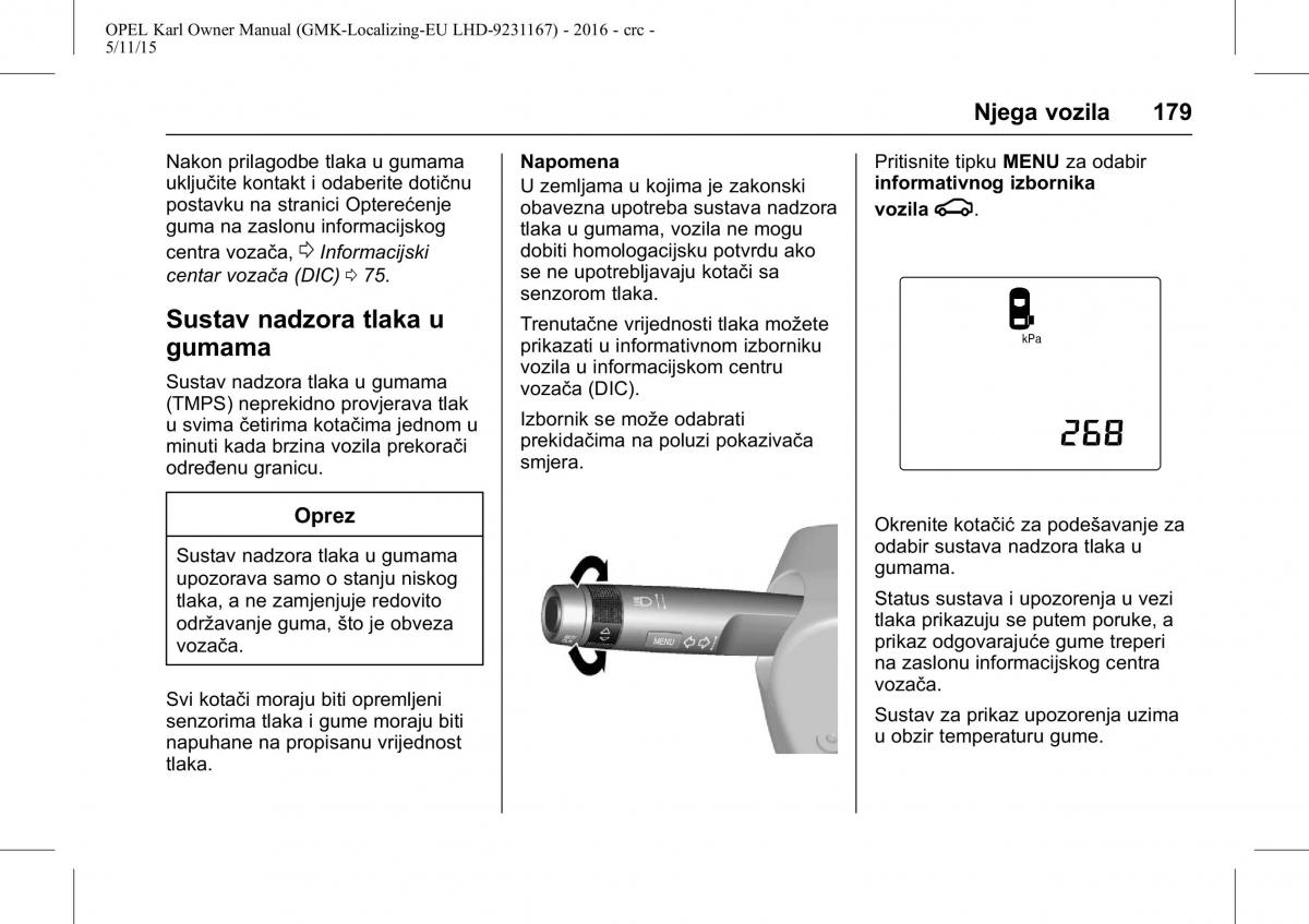 Opel Karl vlasnicko uputstvo / page 180