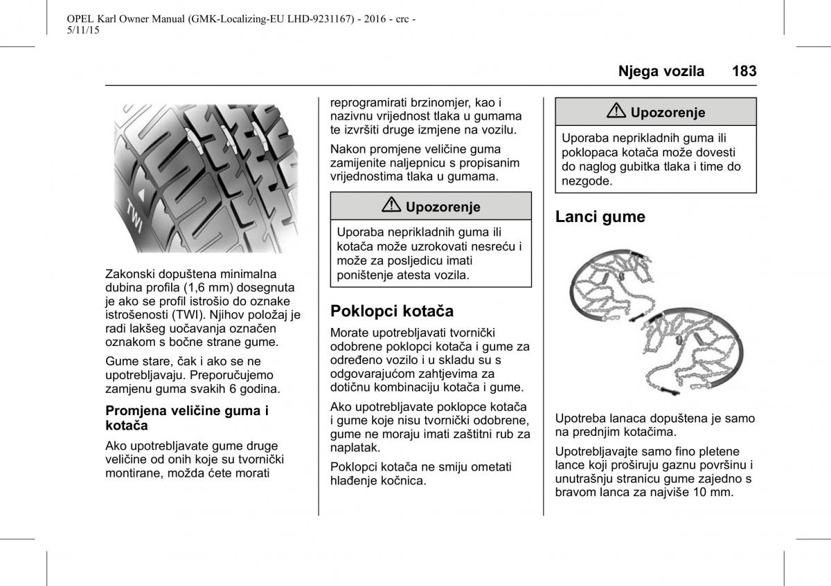 Opel Karl vlasnicko uputstvo / page 184