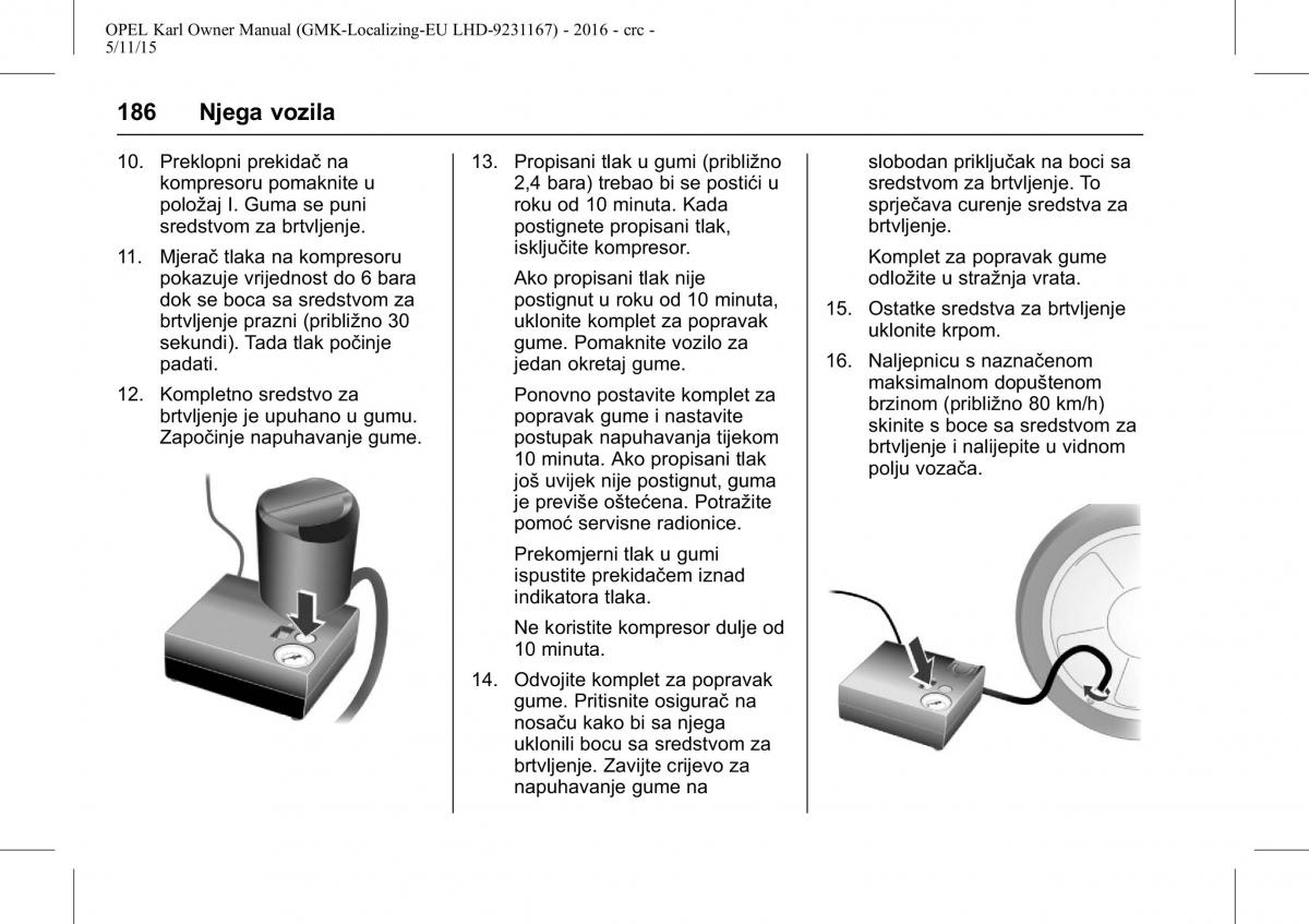 Opel Karl vlasnicko uputstvo / page 187