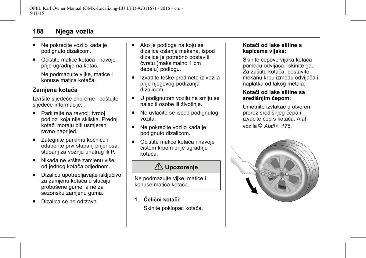 Opel Karl vlasnicko uputstvo / page 189