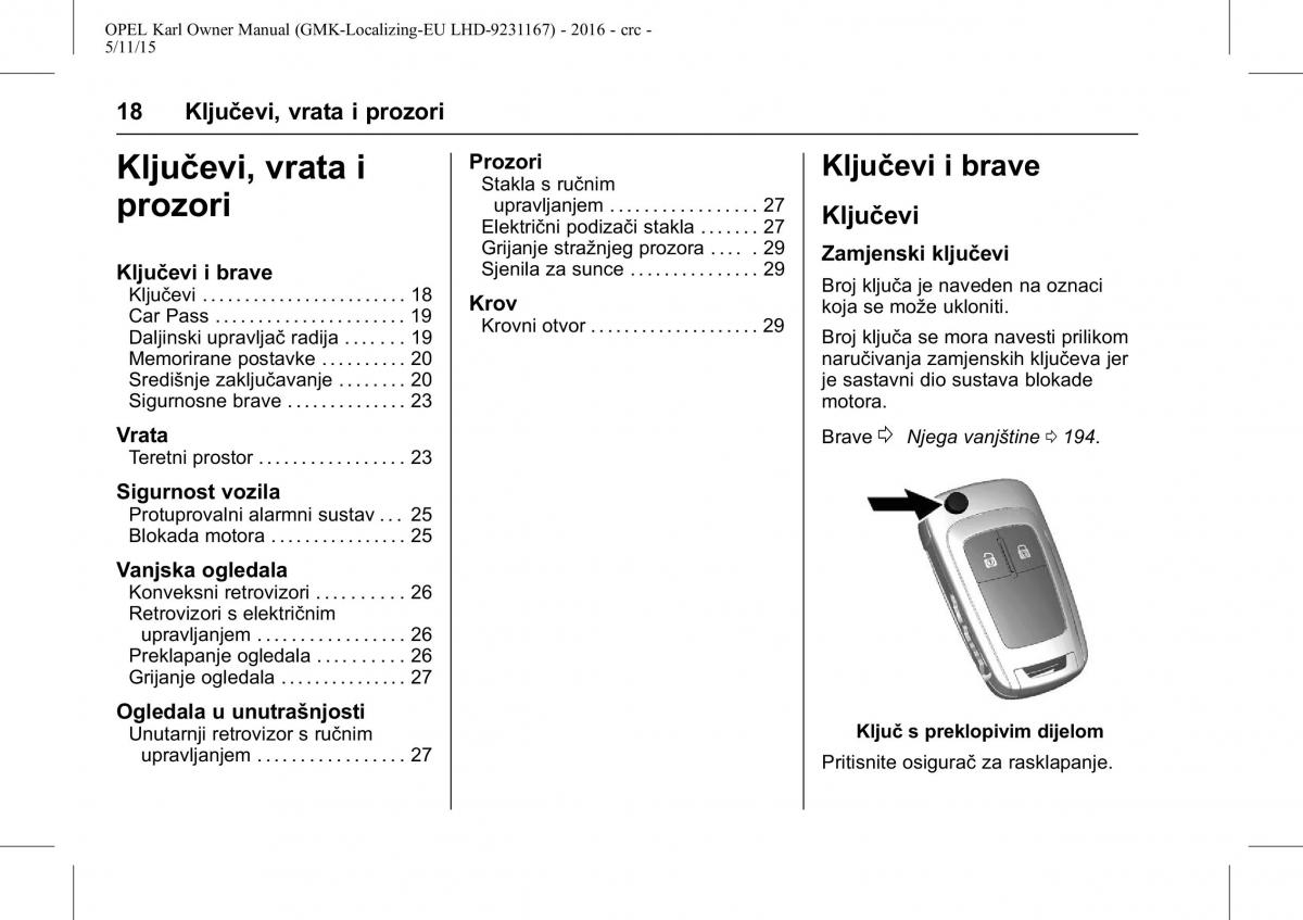 Opel Karl vlasnicko uputstvo / page 19