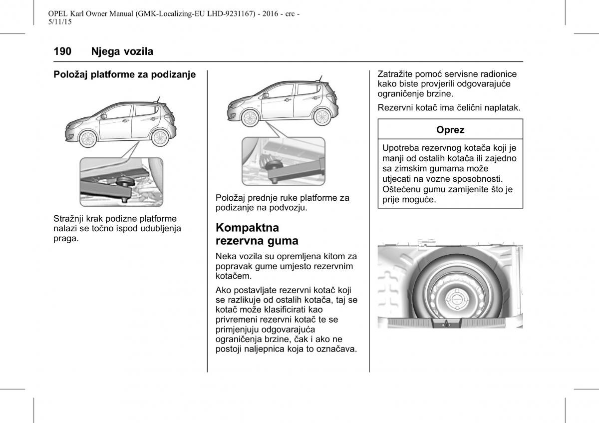 Opel Karl vlasnicko uputstvo / page 191