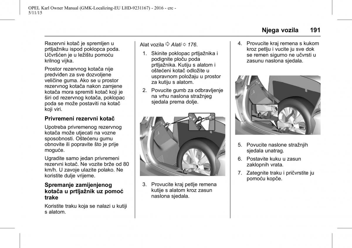 Opel Karl vlasnicko uputstvo / page 192