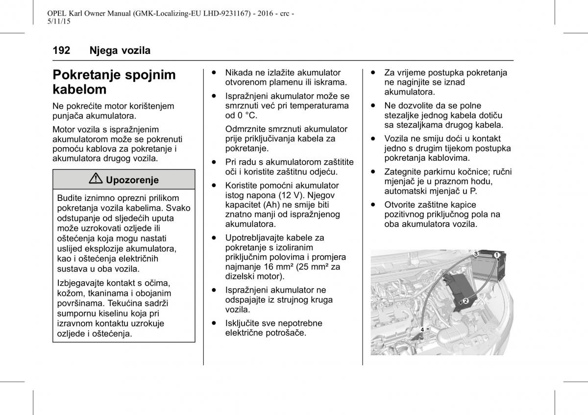 Opel Karl vlasnicko uputstvo / page 193