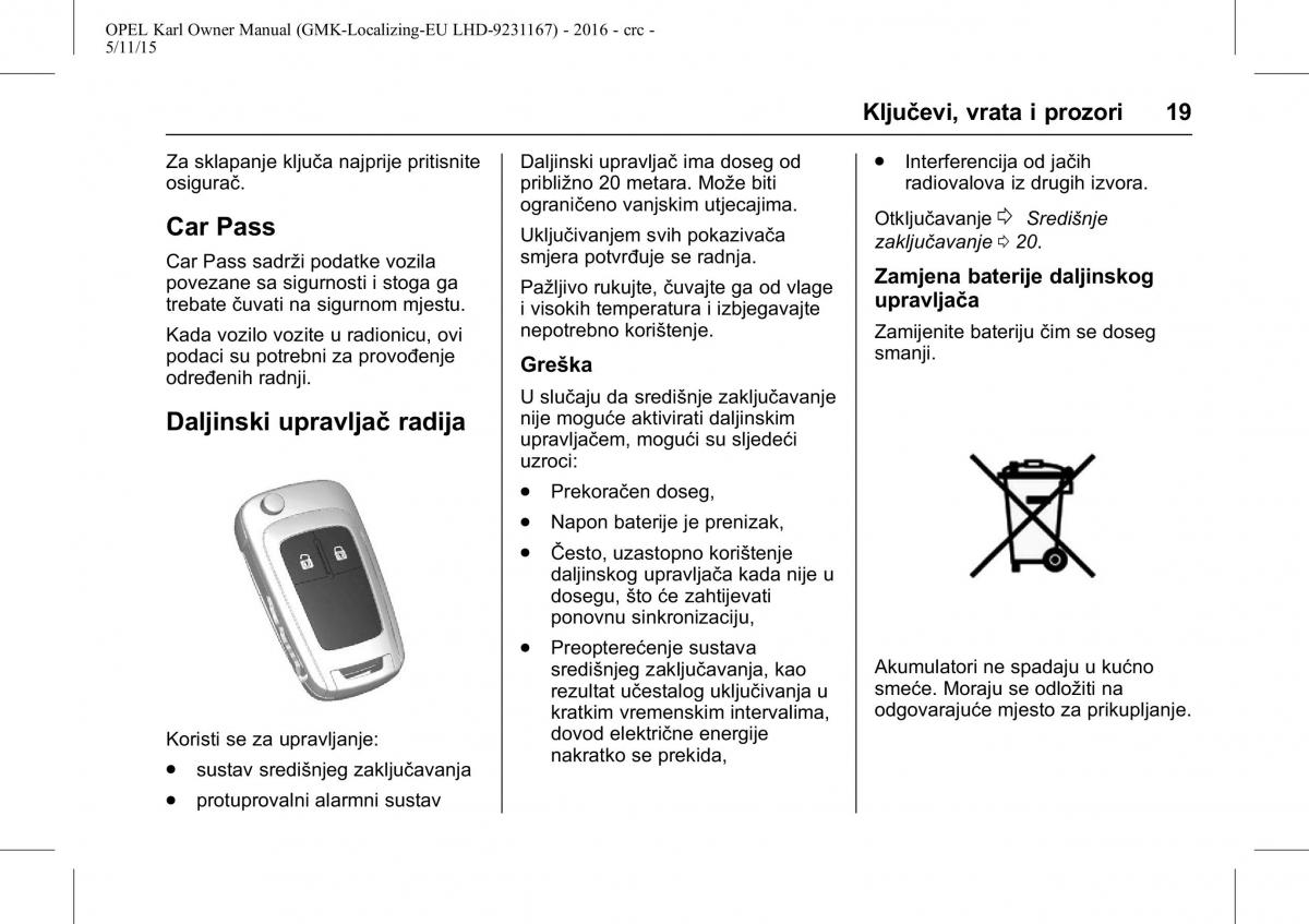 Opel Karl vlasnicko uputstvo / page 20