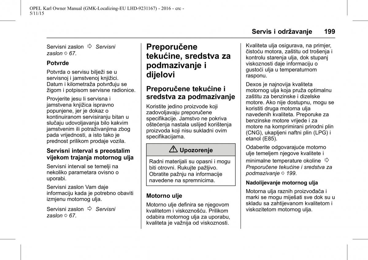 Opel Karl vlasnicko uputstvo / page 200