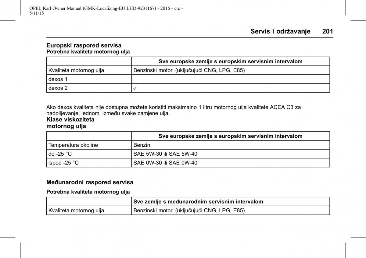 Opel Karl vlasnicko uputstvo / page 202