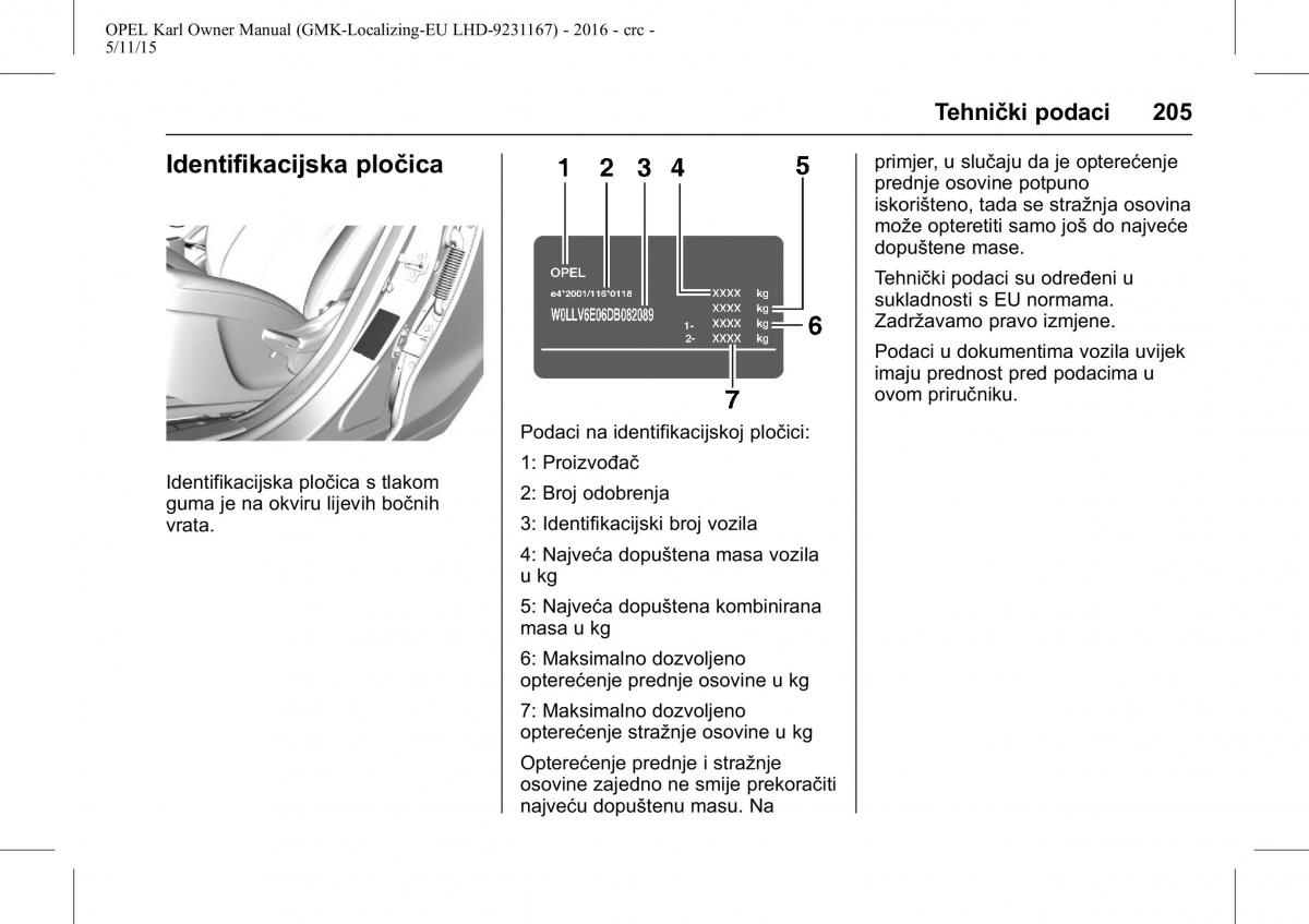 Opel Karl vlasnicko uputstvo / page 206