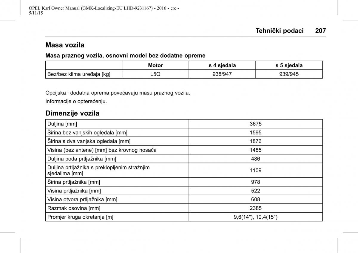 Opel Karl vlasnicko uputstvo / page 208